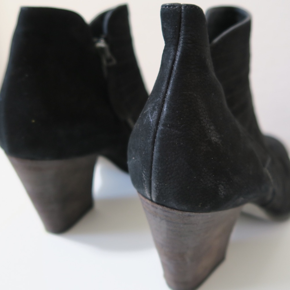 Paul Green Malibu Sliced Zip Booties Leather Suede Ankle Boots Black Chunky Heel - Picture 6 of 9